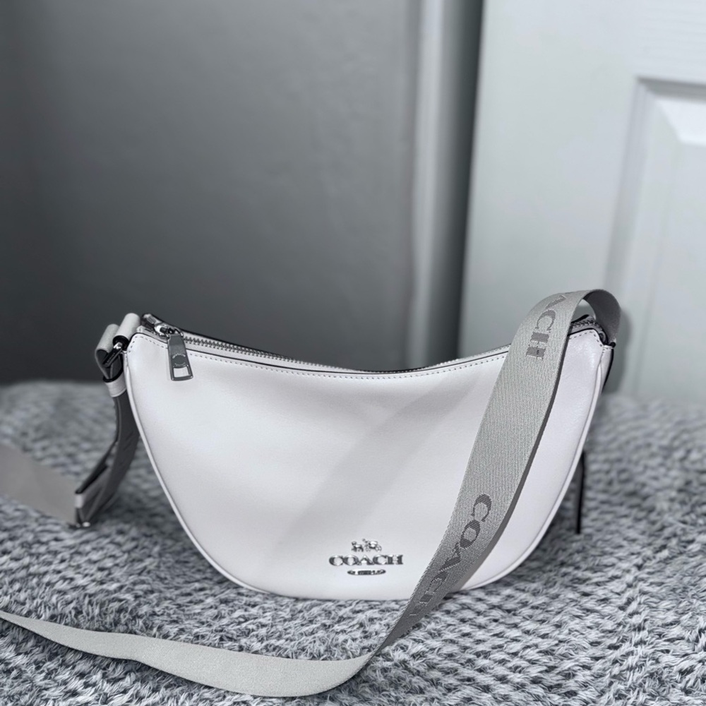 Coach White Crescent Crossbody Bag with Logo Strap